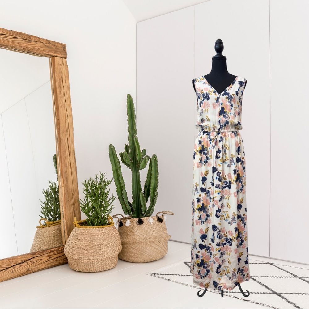 Lucky Brand Sleeveless Floral Drawstring Waist Maxi Dress